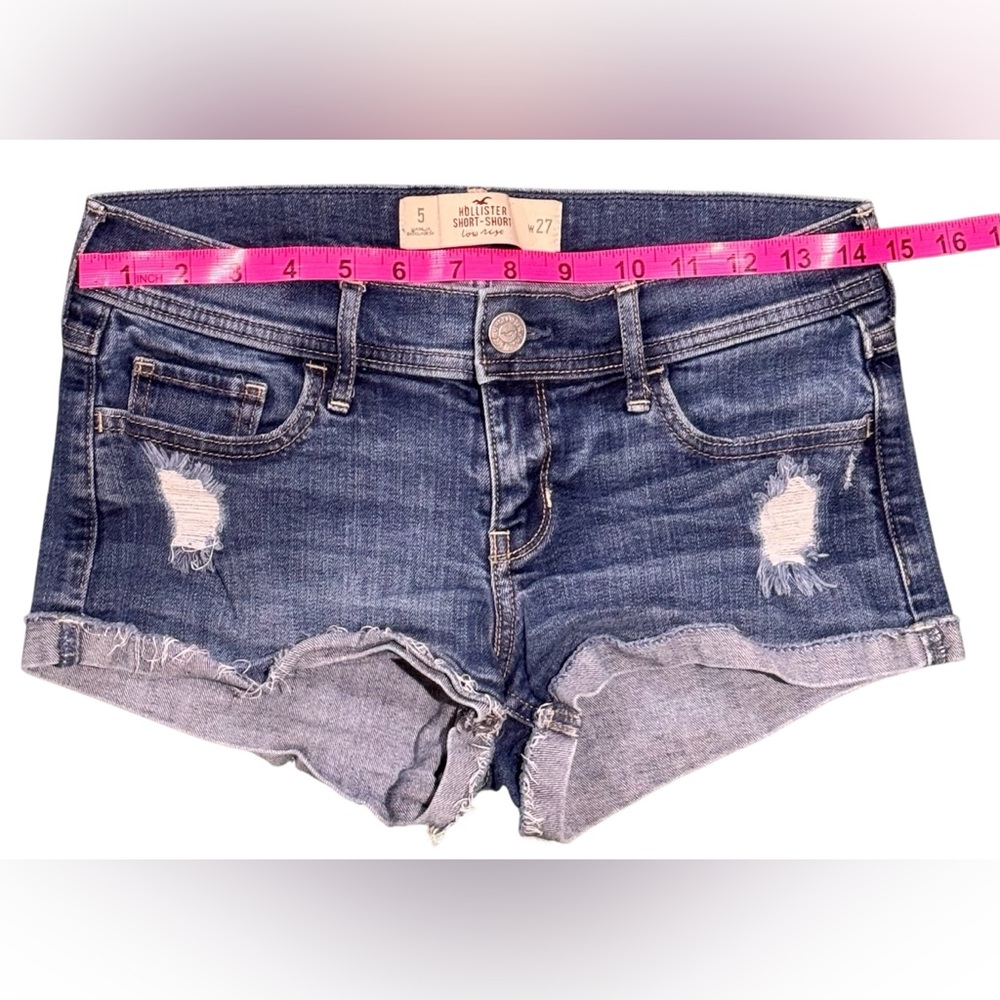 Hollister 🦅 Low Rise Short-Short Blue Denim Jean Shorts Size 5 (W 27) - Picture 5 of 8